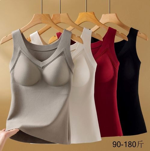 秋冬大码带胸垫一体式保暖背心女