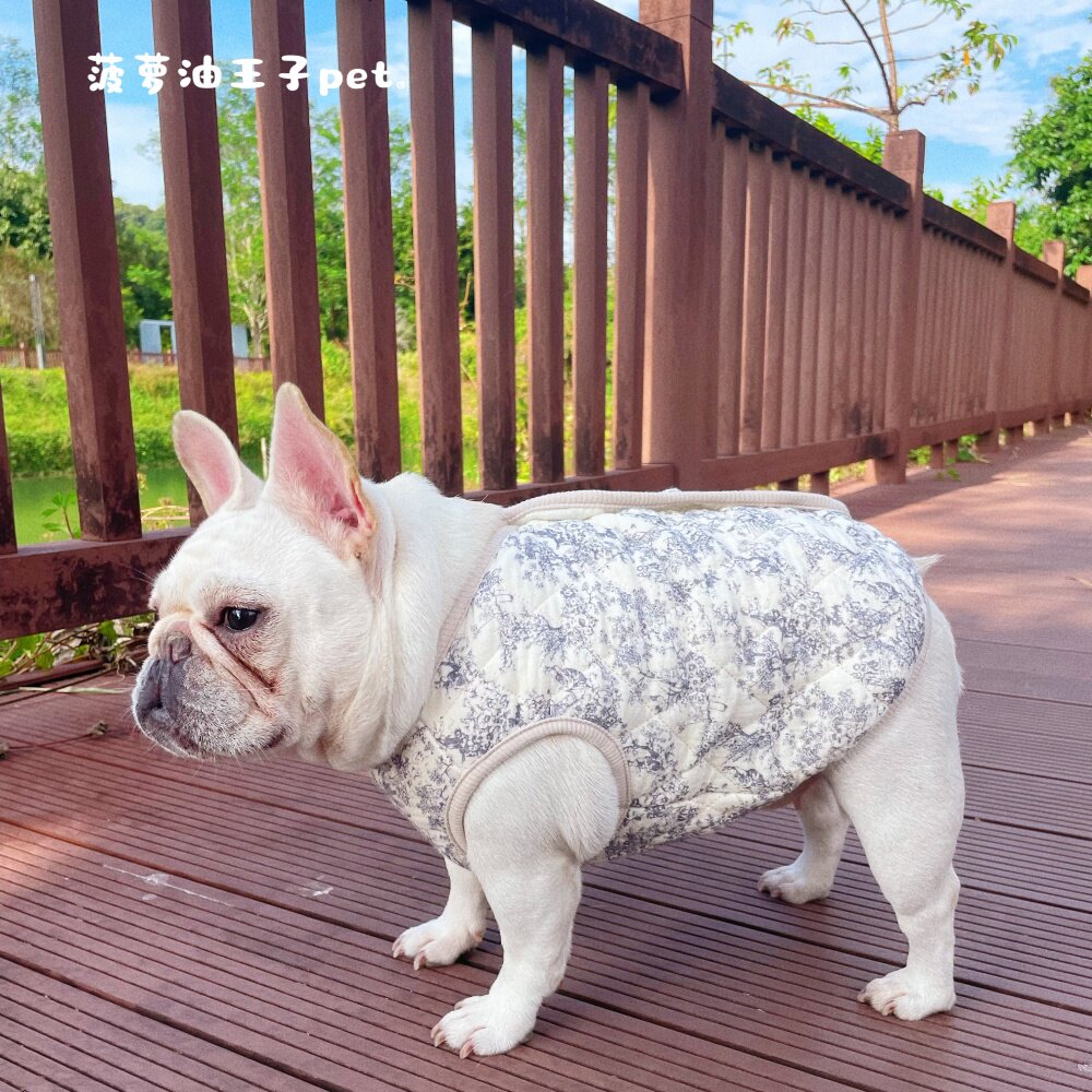 新款宠物衣服 秋冬保暖复古棉麻马甲背心 短款马甲 法斗胖狗衣服