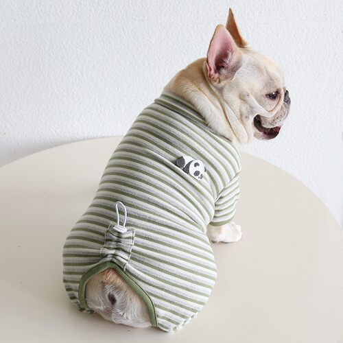 宠物法斗熊猫德绒条纹四脚衣 秋冬保暖胖狗狗衣服 英斗巴哥柯基
