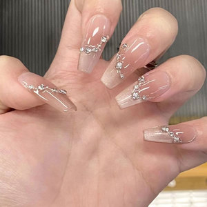 穿戴甲纯手工猫眼中长款高级感轻奢婚纱照手作高质量精致美甲贴片