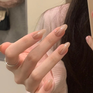 高級(jí)感裸色顯白美甲短款 手工穿戴甲2025新款 學(xué)生黨絕美指甲貼片夏