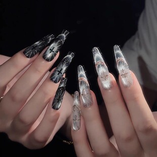 神谕圣光法式纯手工穿戴甲长款暗黑十字架设计猫眼显白美甲穿戴甲