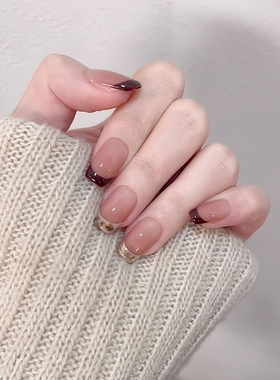 来财-裸色豹纹法式高级感纯手工穿戴甲短款日常百搭显白指甲贴片