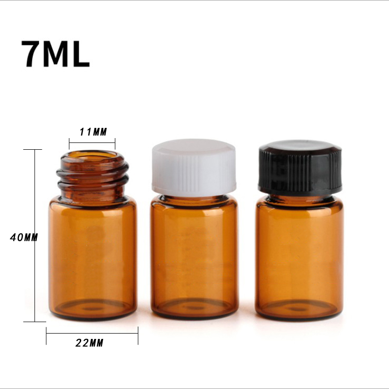 7ml螺口小玻璃瓶配塑料盖透明样品棕色螺纹瓶香PTFE垫小瓶子