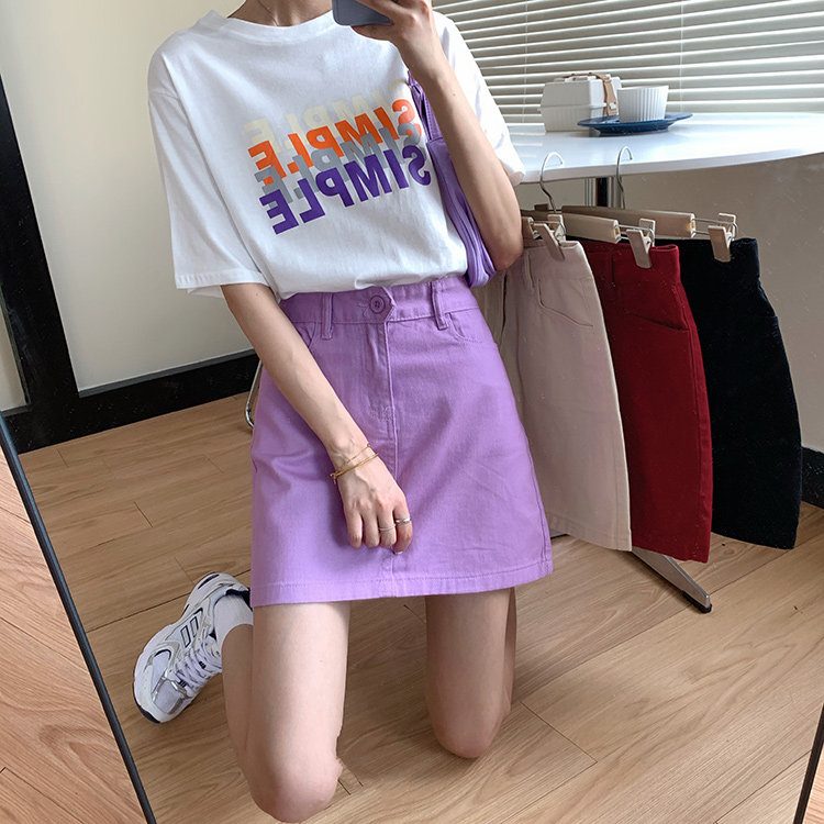 Paige Solid Denim skirt summer new pattern Korean Edition violet Short skirt Versatile Show thin A word skirt Body Stepin the Women's clothing/Boutique , Skirts  category - from Buy2taobao.com to provide professional Taobao agent buy service