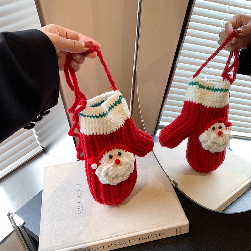 bag跨境新款包包女时尚创意毛线针织手套包洋气单肩斜挎包平安夜