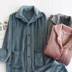 特厚加肥加大男女冬法兰绒长袖 单件睡衣上衣宽松保暖珊瑚绒家居服