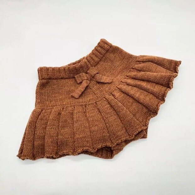 ins爆款秋冬儿童女宝宝百搭可爱毛线裙裤驼色针织百褶裙半身裙子