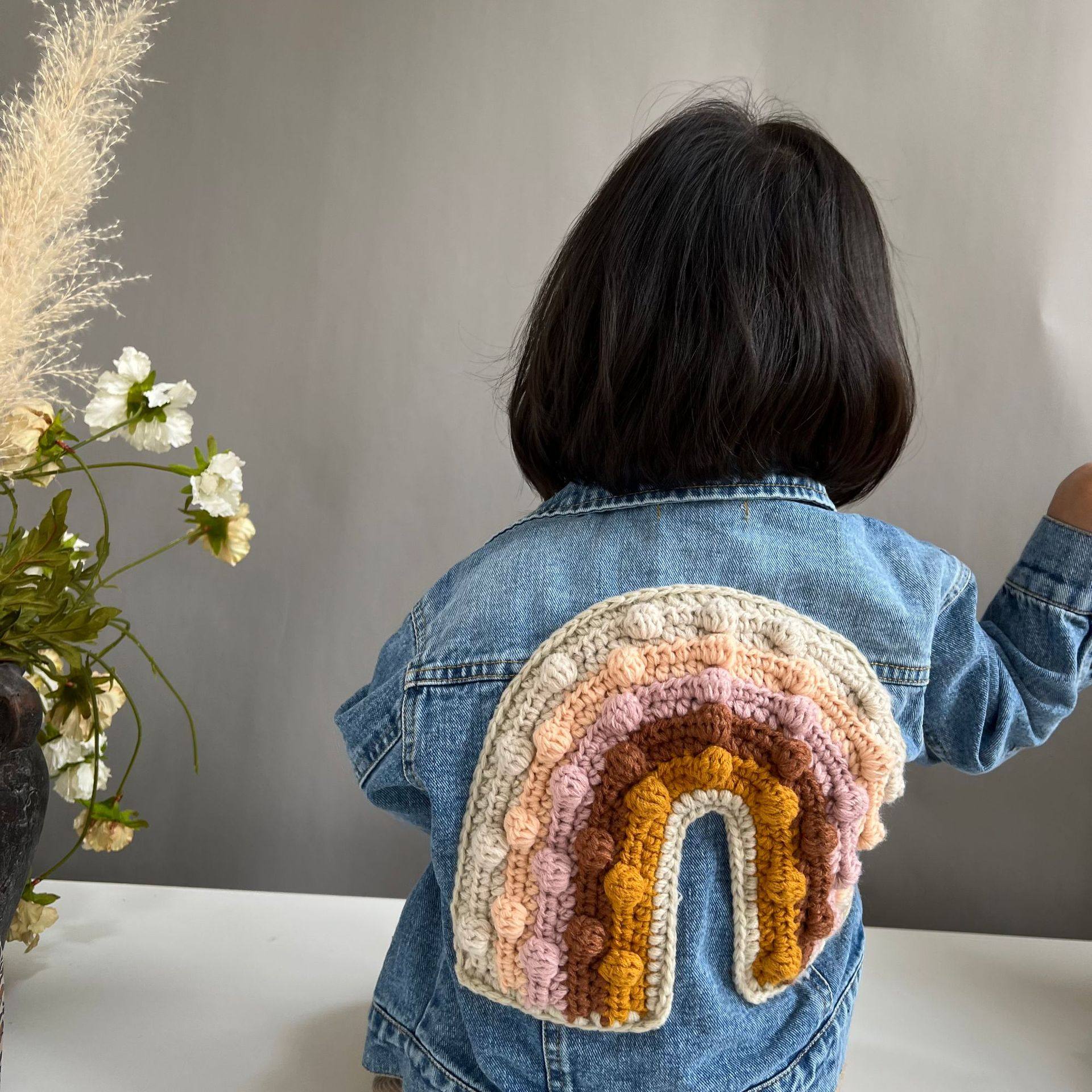 BangBang饱饱 ins风男女儿童春夏手工针织彩虹拼接蓝色牛仔外套,童装/婴儿装/亲子装,普通外套,淘宝优惠券,粉丝福利购,淘宝优惠卷