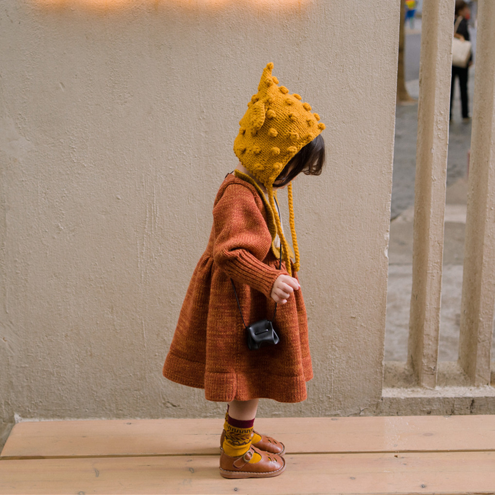 ins风秋冬男女儿童姜黄色可爱兔耳朵毛线帽手工球球护耳针织帽子,童装/婴儿装/亲子装,帽子,淘宝优惠券,粉丝福利购,淘宝优惠卷