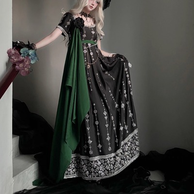 【尾款】暮雨手作 原创设计 lolita 帝政裙 哥特 重工钉珠 连衣裙