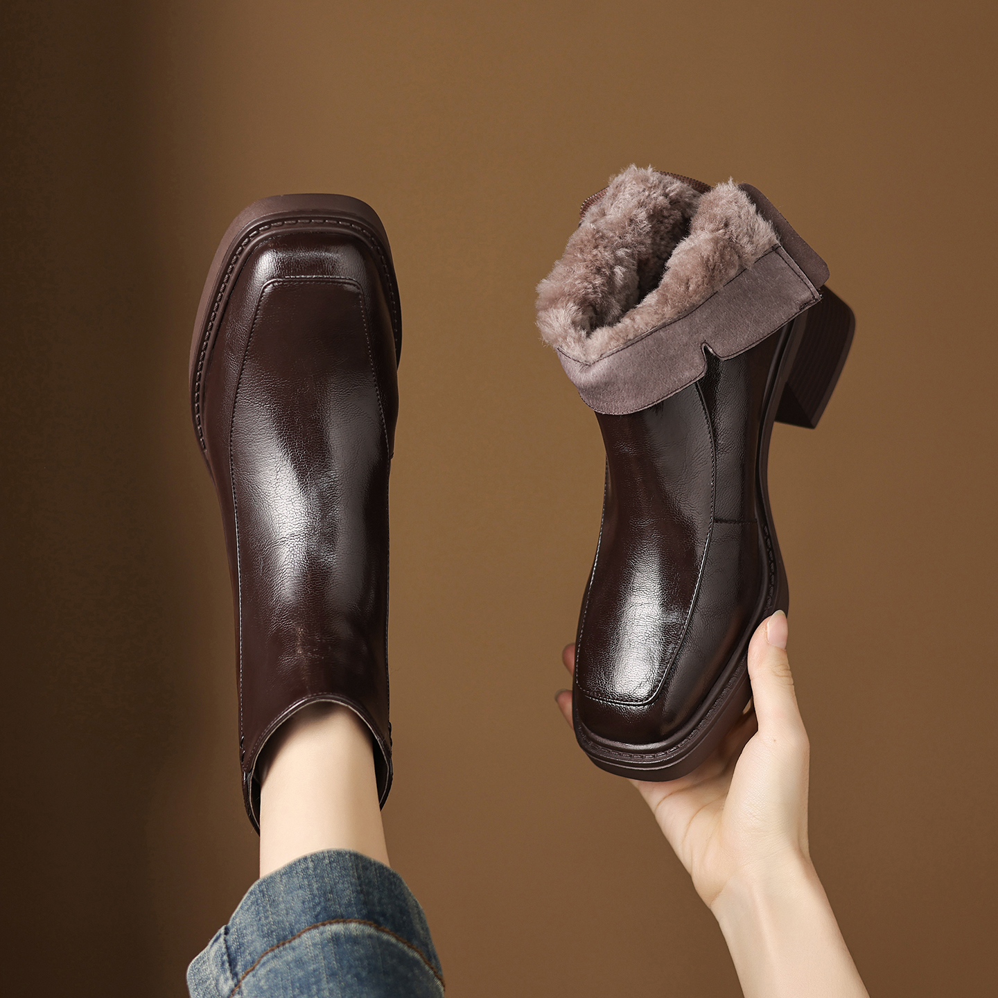 真皮加绒加厚保暖羊毛防水马丁靴