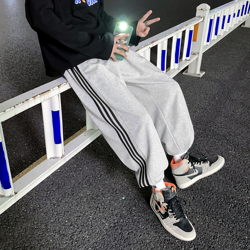 @夜景三条杠运动裤纯色抽绳条纹束脚休闲裤男K200-P45-控68，男装休闲裤，星座216(原A116)
