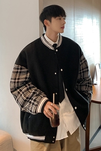 高品质秋冬小香风拼接呢料棒球服夹克开衫外套J2003-P95控119图片
