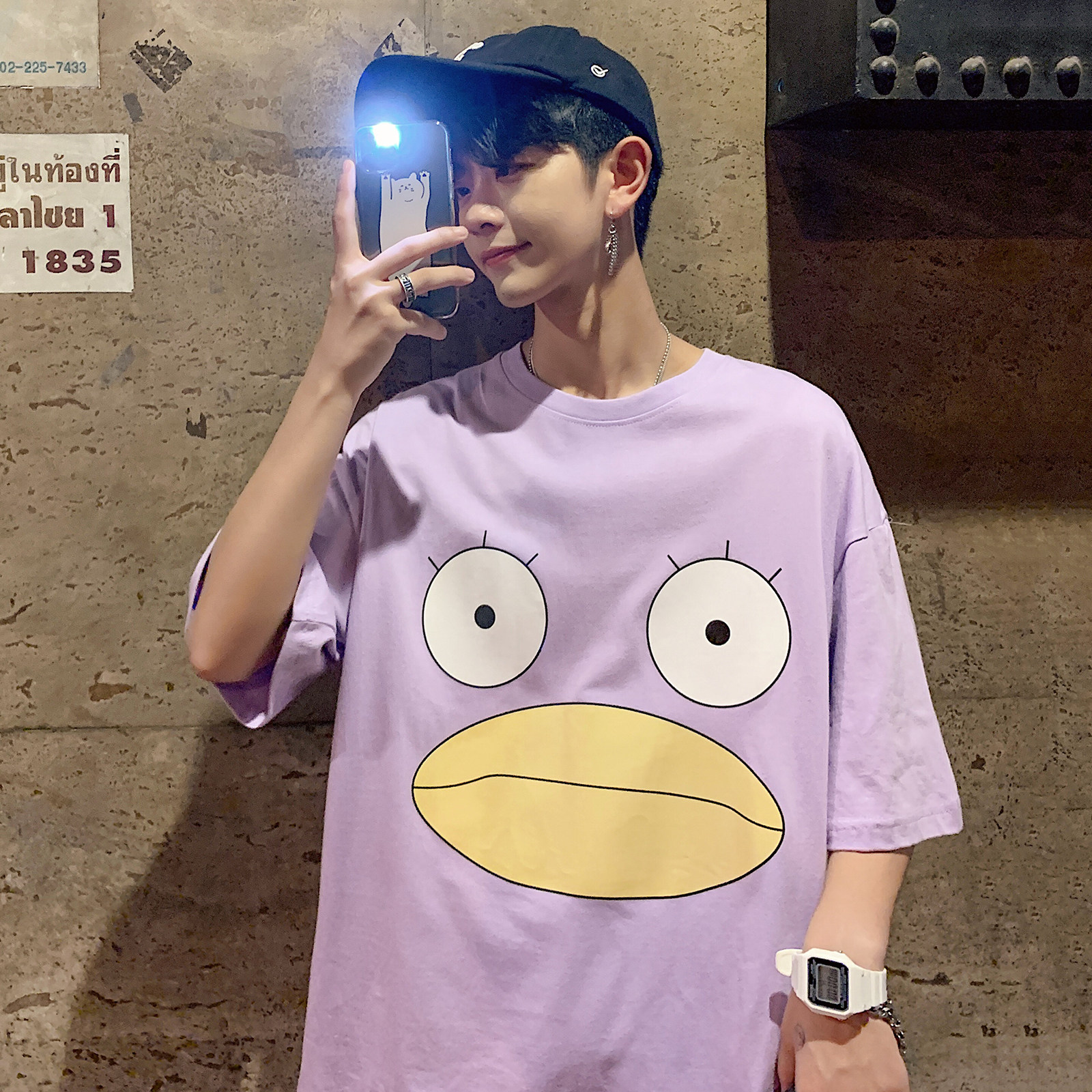 @港風   夏季短袖T恤銀魂伊麗莎白寬鬆圓領上衣