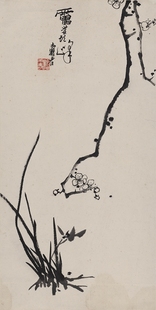 近代潘天寿梅花原大挂画茶楼仿古字画高清复制品微喷卷轴范本挂轴