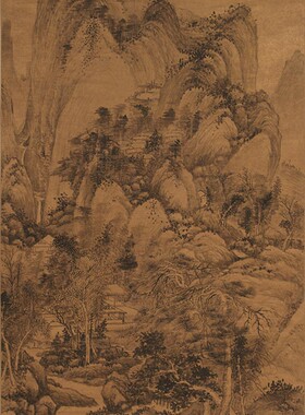 王鉴山庄奇峰图清国画挂轴高清