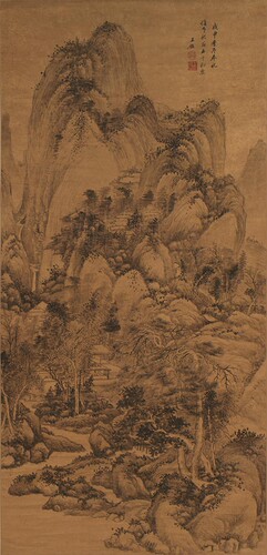 王鉴山庄奇峰图清国画挂轴高清
