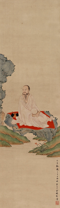 明丁云鹏达摩图原大立轴名画仿古字画高清复制品微喷装裱范本挂画