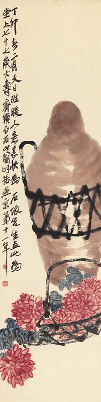 近代齐白石祝寿图原大挂画仿古画装饰高清复制品微喷装裱范本立轴