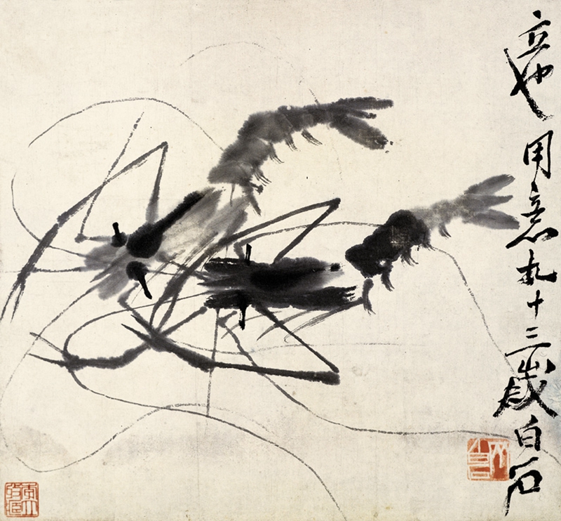 近代齐白石虾高清微喷原大复制品装裱临摹画稿国画