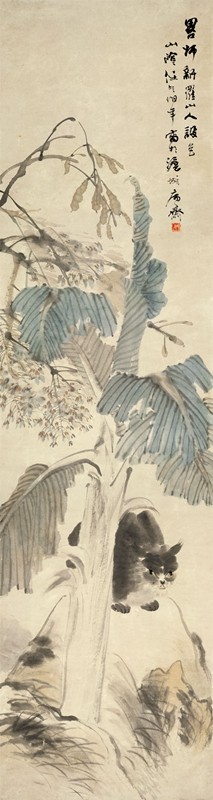 清任伯年猫原大挂画茶楼仿古字画高清原作版画微喷卷轴临摹立轴