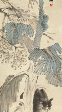 任伯年猫清国画挂轴高清微喷