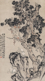 清李鱓古柏凌霄图原大挂画仿古画装饰高清复制品微喷装裱范本条幅