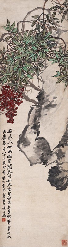近代赵士鸿天竹图原大挂画名画仿古字画高清原作版画微喷装裱范本