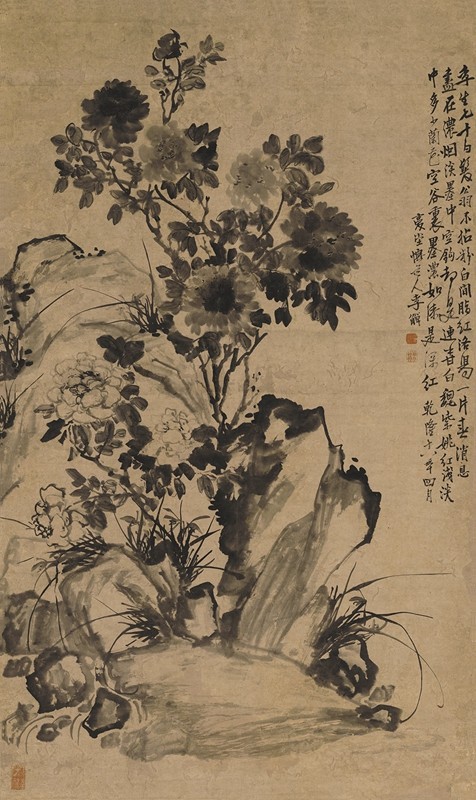 清李鱓魏紫姚黄图原大挂画名画仿古字画高清原作版画微喷卷轴临摹