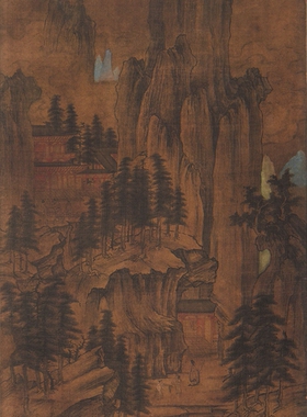 佚名山奕侯约图明国画挂轴高清