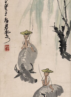 李可染牧童牛图近代国画挂轴