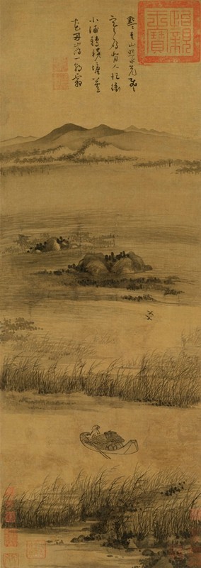 元吴镇芦花寒雁图高清微喷原大复制品装裱临摹画稿国画