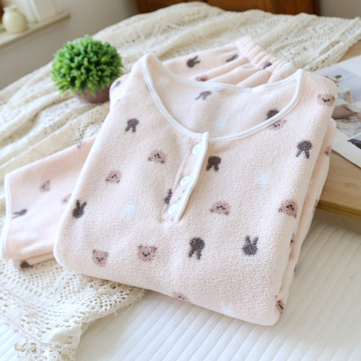 冬季珊瑚绒睡衣女套头加绒加厚保暖2025新款冬天法兰绒家居服套装