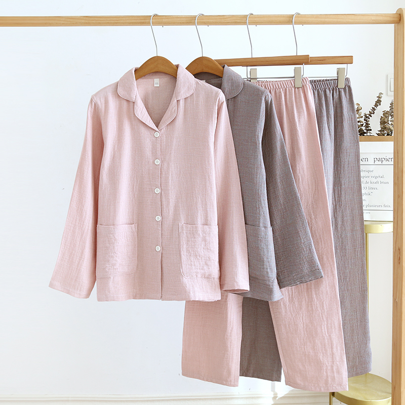 纯棉纱布睡衣女春秋胖mm加肥