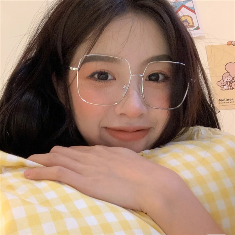 银色显脸小方形网红防蓝光眼镜架