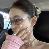 复古欧美风无框水银色Y2K亚裔辣妹风网感墨镜女方圆脸显瘦太阳镜