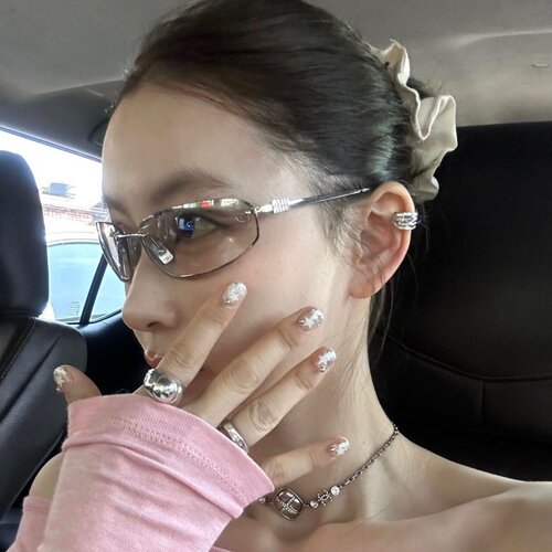 复古欧美风无框水银色Y2K亚裔辣妹风网感墨镜女方圆脸显瘦太阳镜