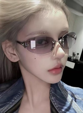 无框渐变水银色椭圆猫眼太阳镜