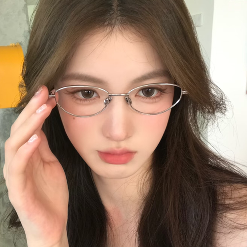 金属小脸框猫眼素颜眼镜配近视女