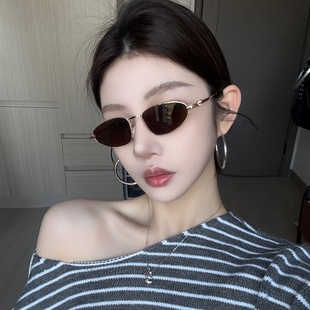 复古金丝猫眼茶色墨镜女方圆脸修饰颧骨小脸老钱风太阳镜高级网感