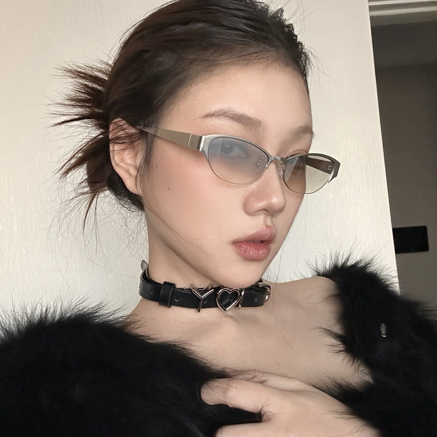 水银色猫眼半框Y2K辣妹显瘦墨镜