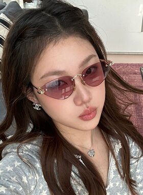 金属质感无框猫眼紫色显瘦太阳镜