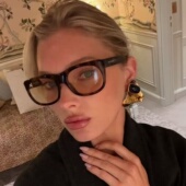 欧美大框黑框猫眼浅茶色墨镜bella贝拉秀场同款 凹造型时髦太阳镜