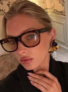 欧美大框黑框猫眼浅茶色太阳镜女