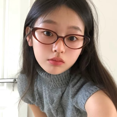 茶色猫眼素颜眼镜女方圆脸显瘦潮