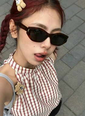 复古豹纹猫眼方圆脸显瘦太阳镜女