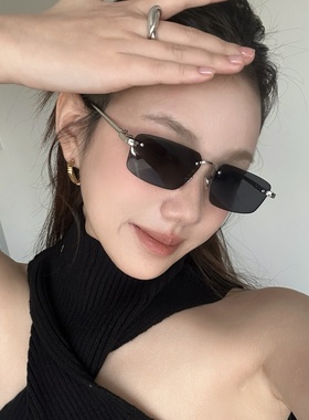 无框方形黑色显瘦百搭太阳镜女潮
