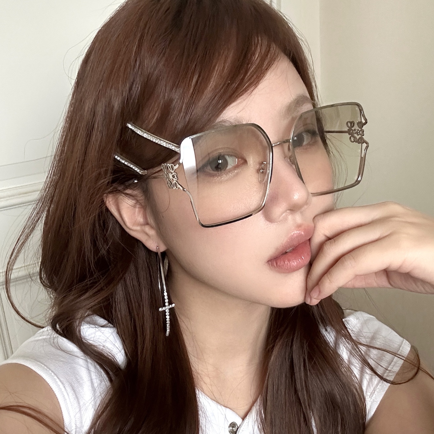 金属老钱风超大方框渐变水银色太阳镜高级感显脸小墨镜欧美轻奢女