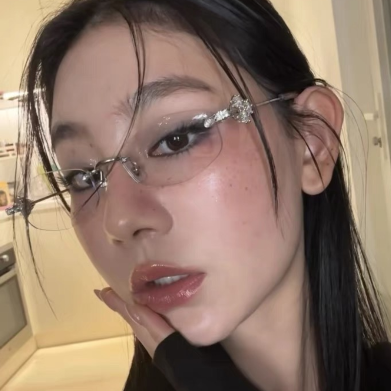 gm珠宝石镶钻无边框多边形眼镜女